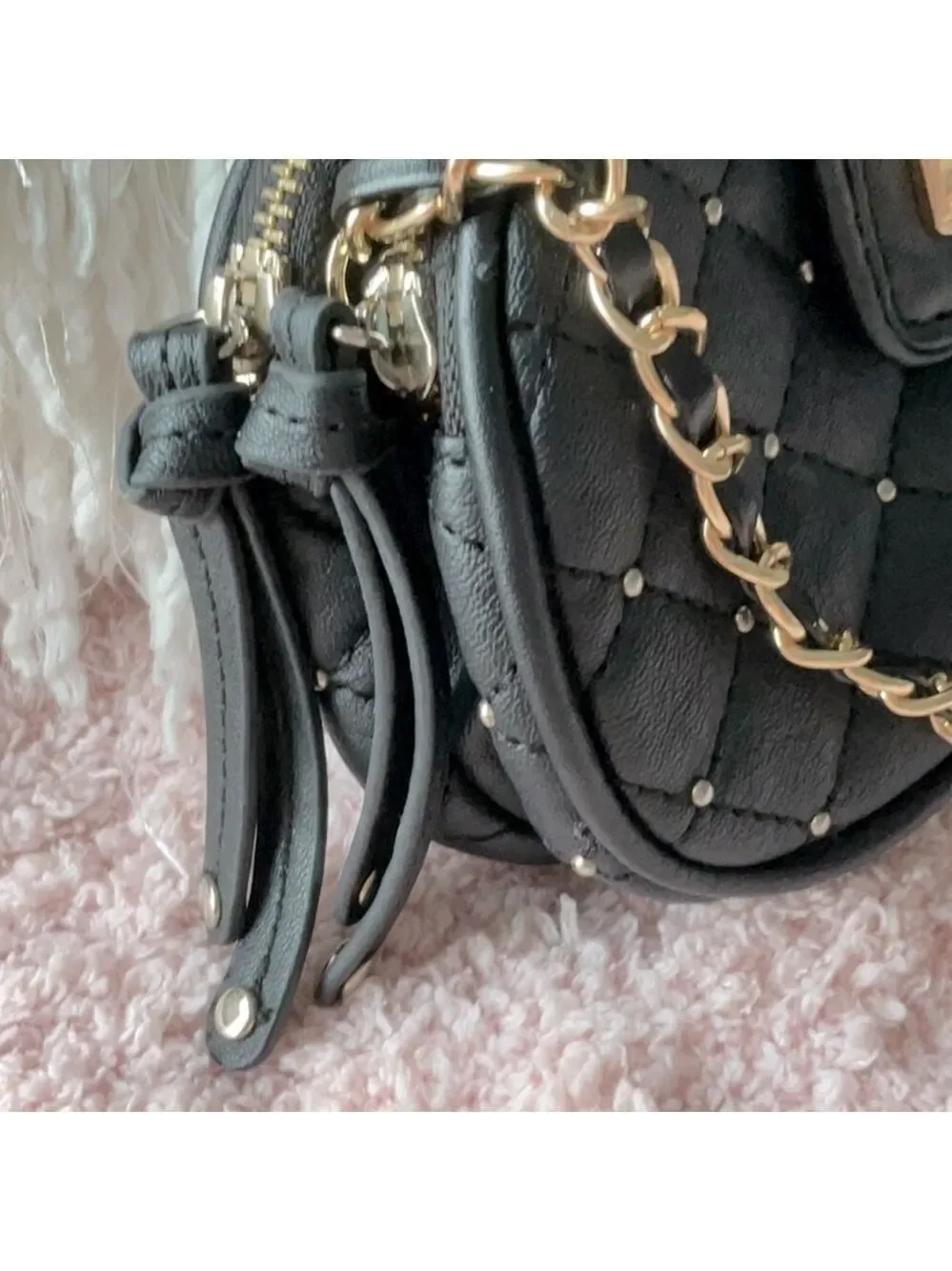 Bebe Black Arm Bag with Gold and Leather Strap
